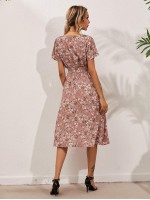 Allover Floral Shirred Wrap A-line Dress