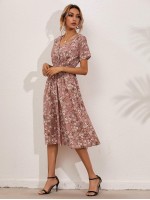 Allover Floral Shirred Wrap A-line Dress