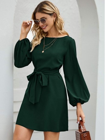 Blouson Sleeve Belted Tunic Dress