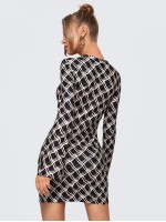 Argyle Print Long Sleeve Fitted Mini Dress