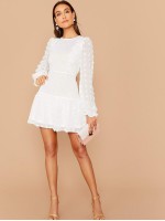 3D Appliques Ruffle Hem Flare Dress