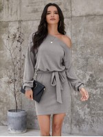 Asymmetrical Neck Self Tie Fitted Dress