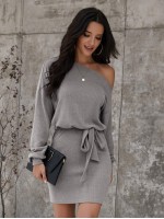 Asymmetrical Neck Self Tie Fitted Dress