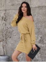 Asymmetrical Neck Self Tie Fitted Dress