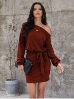 Asymmetrical Neck Self Tie Fitted Dress