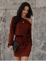 Asymmetrical Neck Self Tie Fitted Dress