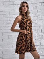 Allover Print Tie Back Halter Dress