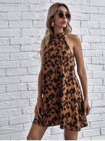 Allover Print Tie Back Halter Dress