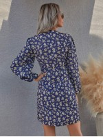 All Over Floral Print Bishop Sleeve Dress