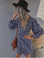 All Over Floral Print Bishop Sleeve Dress