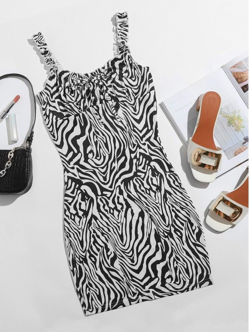 Zebra Pattern Knot Front Dress