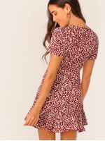 Allover Floral Print Ruffle Hem Textured Dress