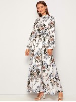 Allover Floral Print Self Tie Swing Maxi One Piece Dress