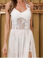 Backless Split Thigh Lace Bodice Chiffon Dress