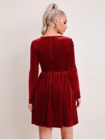 Zipper Back Pearls Beaded Velvet Dress