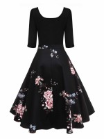 50s Floral Print Flare Combo Dress