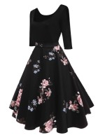 50s Floral Print Flare Combo Dress