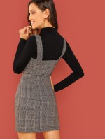 Zip Up Glen Plaid Overall Dress