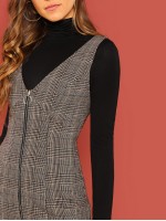 Zip Up Glen Plaid Overall Dress