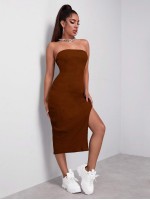 Asymmetrical Hem Rib-knit Bodycon Dress