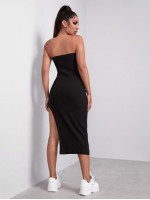 Asymmetrical Hem Rib-knit Bodycon Dress