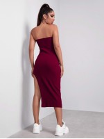 Asymmetrical Hem Rib-knit Bodycon Dress