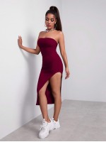 Asymmetrical Hem Rib-knit Bodycon Dress