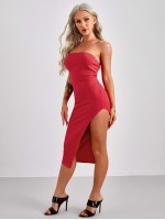 Asymmetrical Hem Rib-knit Bodycon Dress