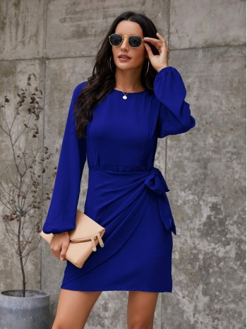 Bishop Sleeve Tie Side Wrap Dress