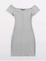 V-Neck Rib-knit Bodycon Dress