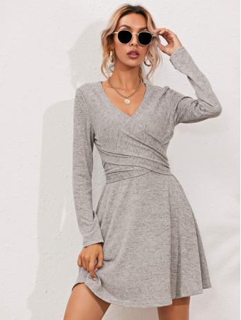 Wrap Tie Back Marled Knit Dress