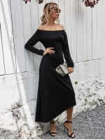 Asymmetrical Hem Solid Bardot Dress