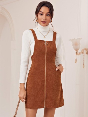 Zip Up Cord Overall Dress