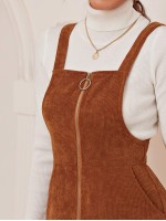 Zip Up Cord Overall Dress