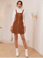 Zip Up Cord Overall Dress