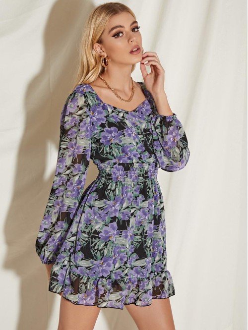 Allover Floral Print A-line Dress