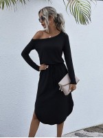 Heather Gray Asymmetrical Neck Curved Hem Tee Dress