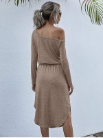 Space Dye Asymmetrical Neck Curved Hem Tee Dress