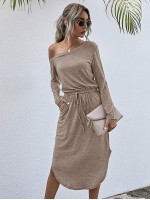 Space Dye Asymmetrical Neck Curved Hem Tee Dress