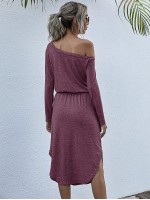 Space Dye Asymmetrical Neck Curved Hem Tee Dress