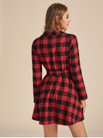 Gingham Half Button Belted Shirt Dress