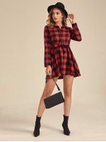 Gingham Half Button Belted Shirt Dress