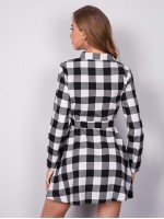 Buffalo Plaid Self Tie Button Front Shirt Dress