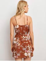 Botanical Print Button Front Cami Dress