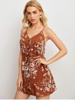 Botanical Print Button Front Cami Dress