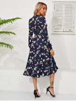 Floral Print Flounce Hem Self Belted Wrap Dress