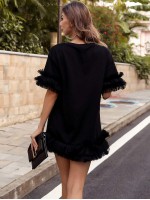 Exaggerated Ruffle Detail Solid Tee Dress