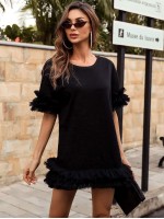 Exaggerated Ruffle Detail Solid Tee Dress