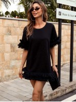 Exaggerated Ruffle Detail Solid Tee Dress