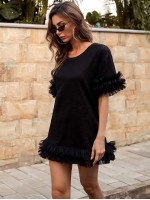 Exaggerated Ruffle Detail Solid Tee Dress